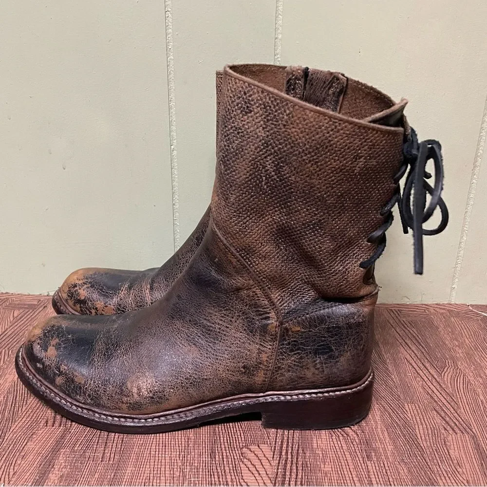 New Bed Stu Anthropologie Newark‎ Distressed Lace Up Riding Western Boots 9.5